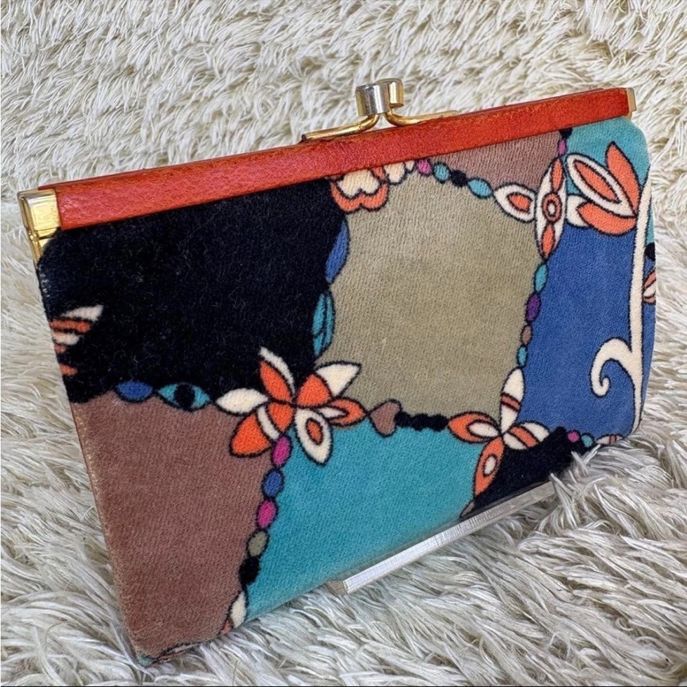 Emilio Pucci Vintage‎ Bifold Wallet Velour Kiss Lock  Vibrant Patchwork Clutch